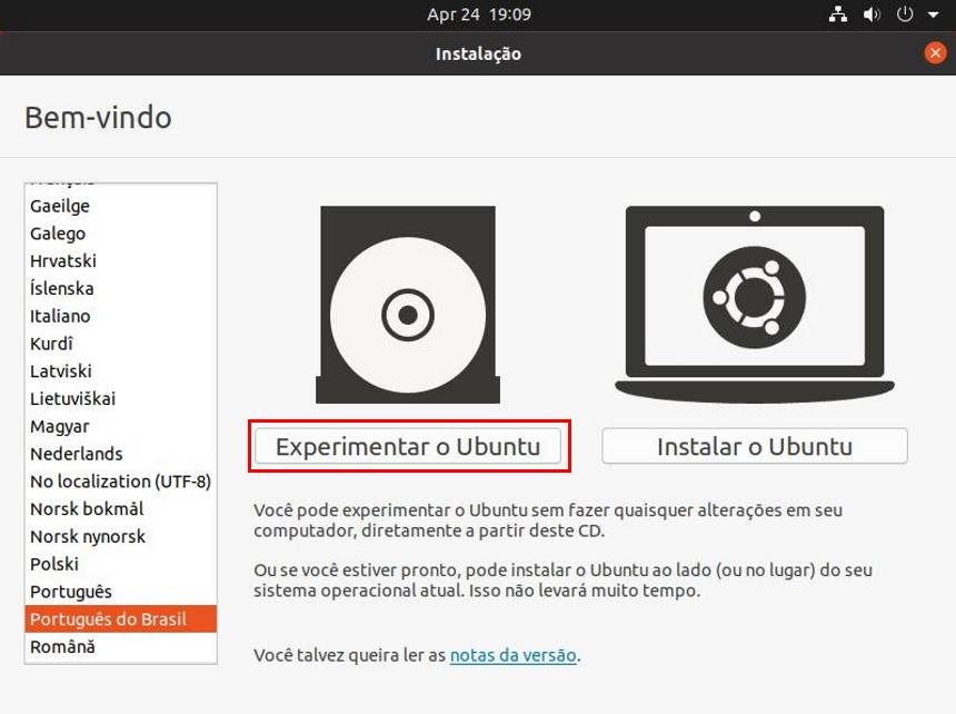 Como instalar ou testar o Ubuntu 20.04 LTS